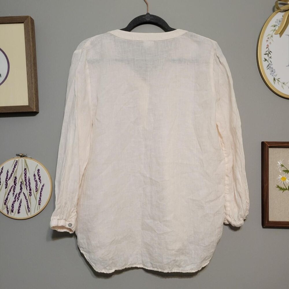 Sigrid Olsen 100% Linen Pale Pink Popover Blouse Shell Button Puff Flowy Cottage - Picture 2 of 7